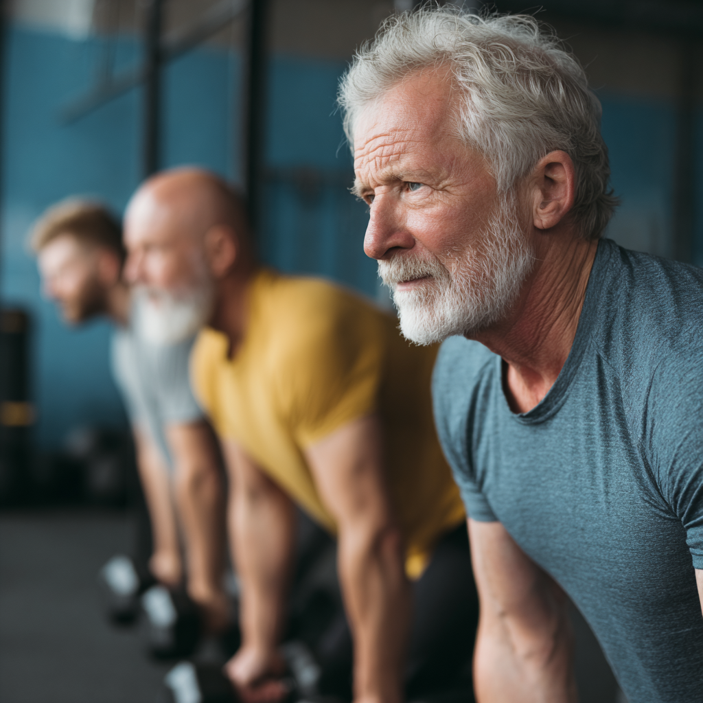 Older adults performing functional strength training exercises